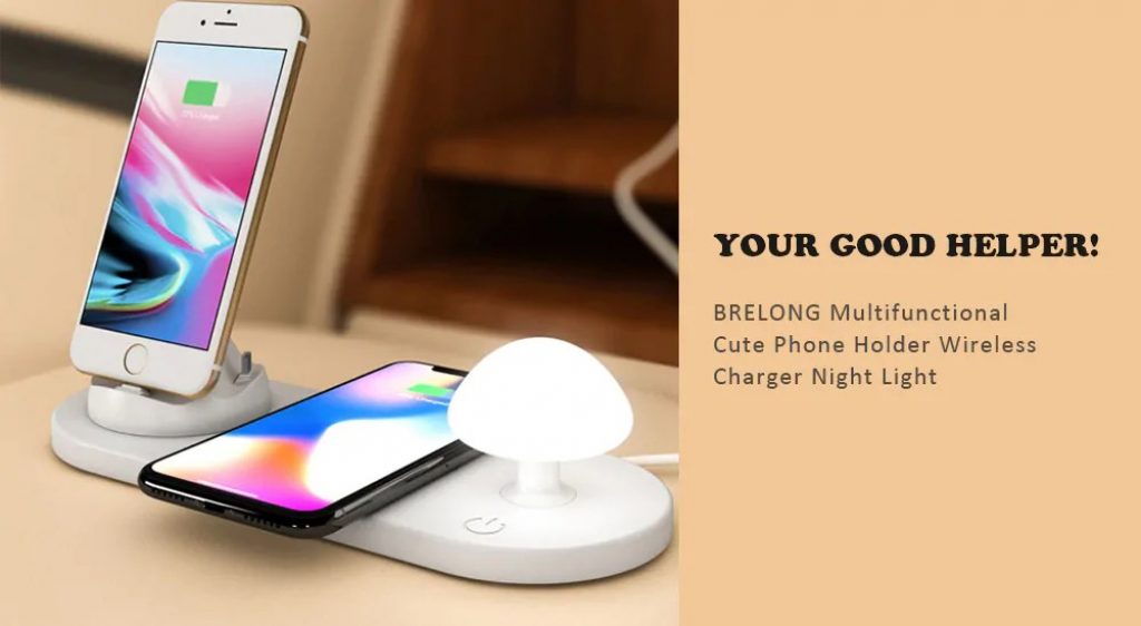 coupon, gearbest, BRELONG Multifunctional Cute Phone Holder Wireless Charger Night Light