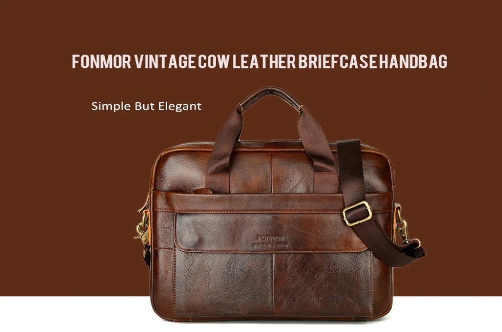 coupon, gearbest, FONMOR Vintage men's Cow Leather Briefcase Laptop Briefcase