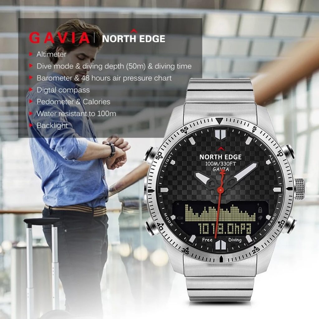 coupon, tomtop, NORTH EDGE Men Sports Digital Analog Watch Diving Watch