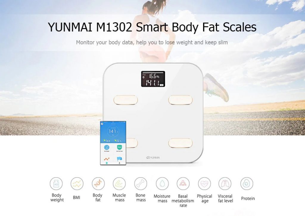 coupon, gearbest, YUNMAI M1302 Bluetooth Smart Weighing Scale