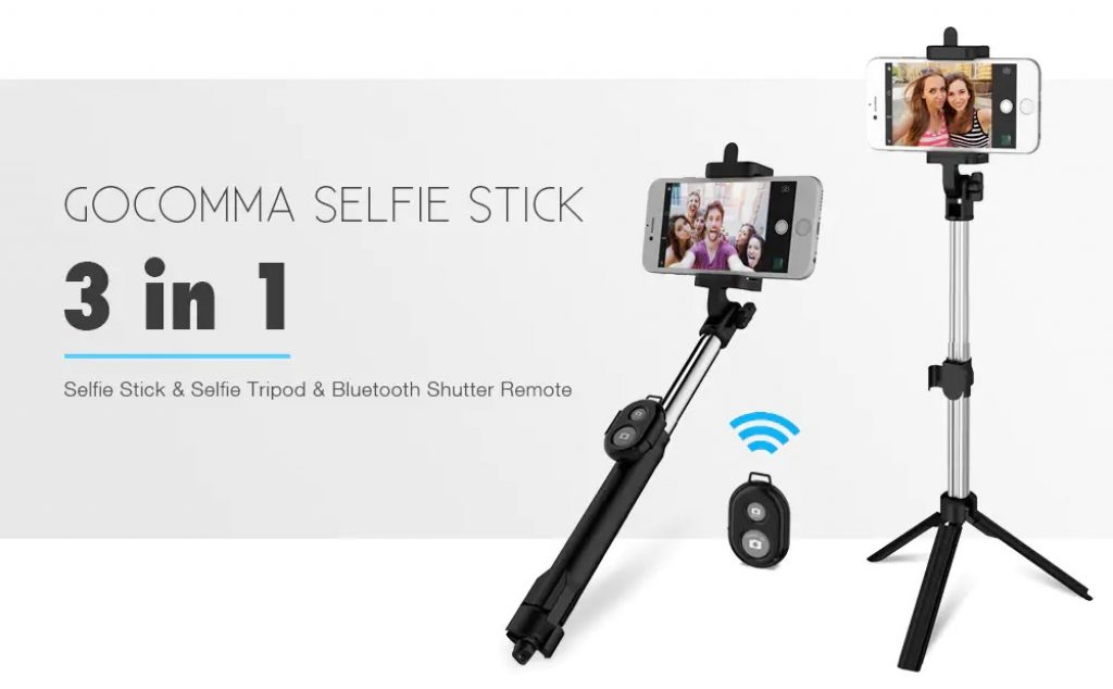 coupon, gearbest, gocomma 3 in 1 Handheld Extendable Bluetooth Selfie Stick Tripod Monopod Remote Control