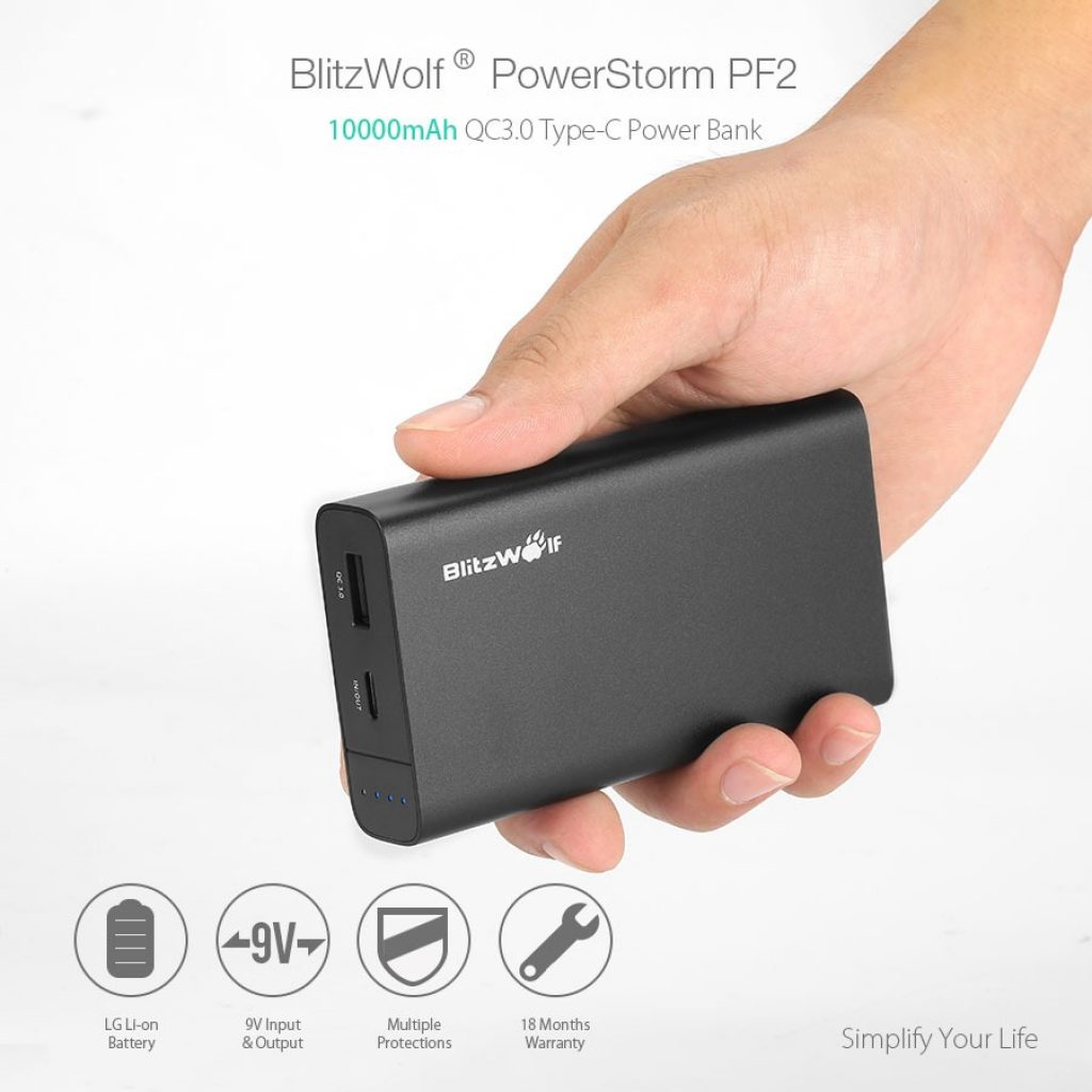 coupon, banggood, BlitzWolf PowerStorm BW-PF2 10000mAh 18W QC3.0 Type-C Power Bank with Fast Charging Input and Output