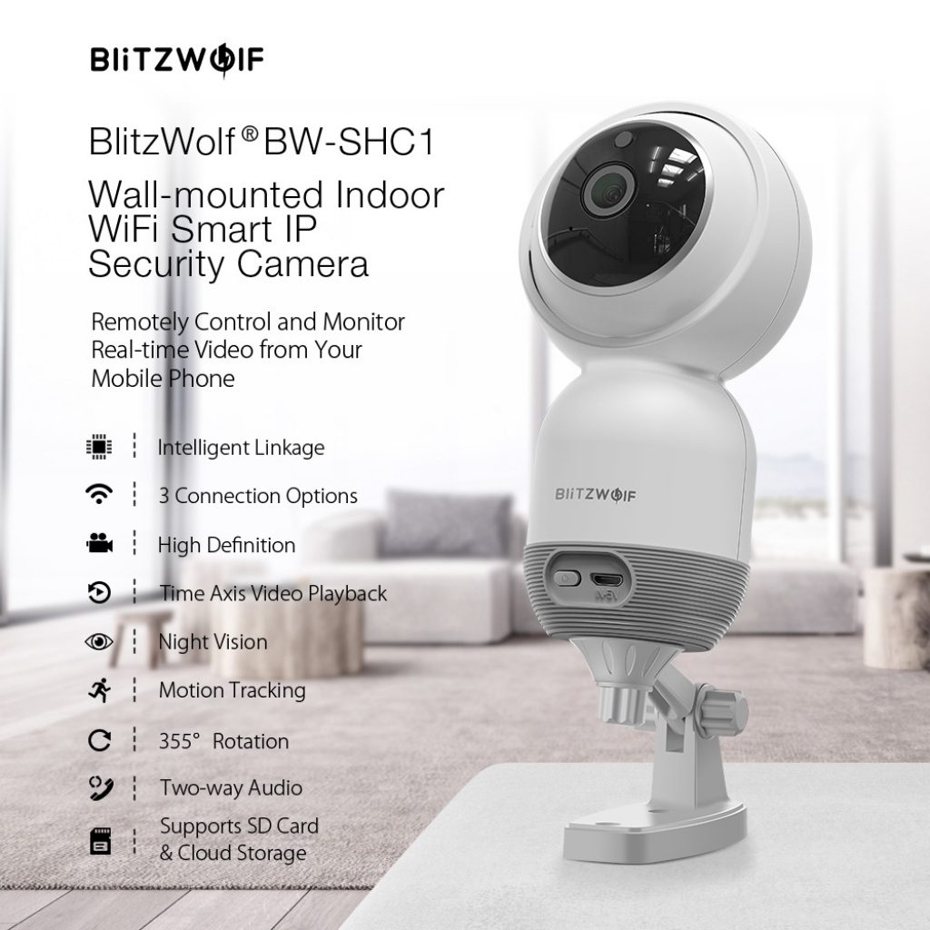 coupon, banggood, Blitzwolf® BW-SHC1 1080P Wall-mounted PTZ Indoor WiFi IP Camera Smart Home Security Monitor