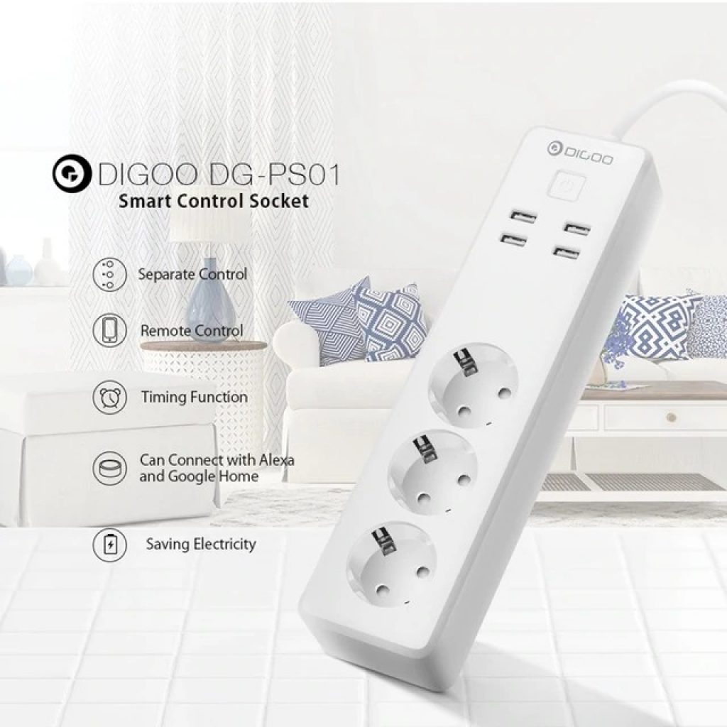 coupon, banggood, DIGOO DG-PS01 EU Plug Smart Power Strip Work with Alexa Smart Home USB Port Remote Control Multiple Socket