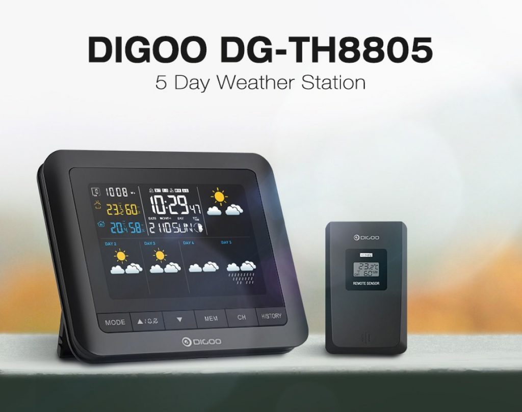 coupon, banggood, Digoo DG-TH8805 Wireless Five Day Forcast Version Weather Station