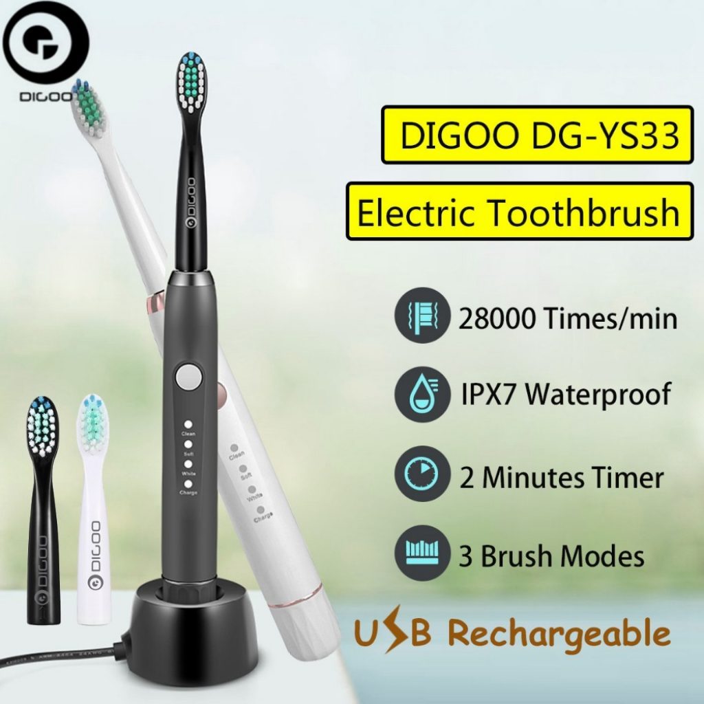 coupon, banggood, Digoo DG-YS33 3 Brush Modes Essence Sonic Electric Wireless USB Rechargeable Toothbrush