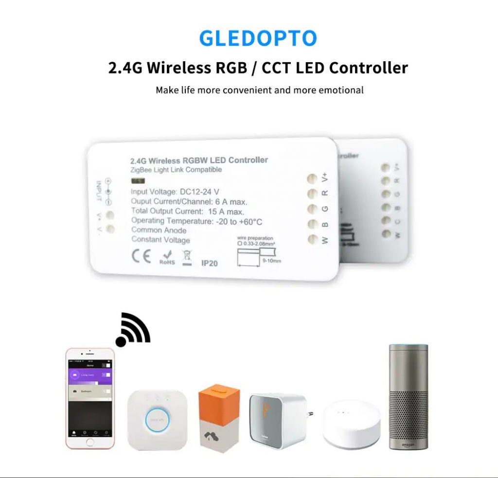 coupon, gearbest, GLEDOPTO C - 007 ZIGBEE RGBW LED Strip Controller DC 12 - 24V Compatible with Amazon Echo plus Osram Lightify
