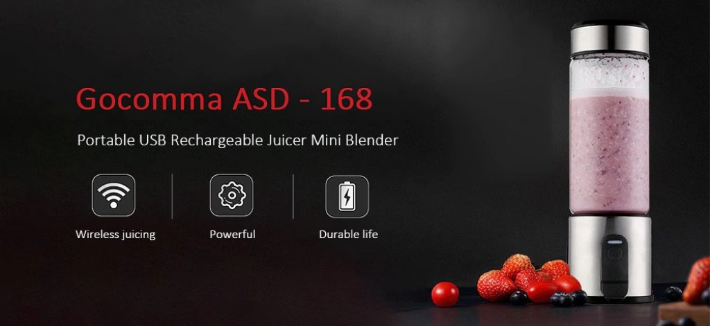 coupon, gearbest, Gocomma ASD - 168 Portable USB Rechargeable Juicer Mini Blender