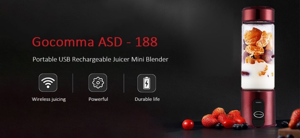 coupon, gearbest, Gocomma ASD - 188 Portable USB Rechargeable Juicer Mini Blender
