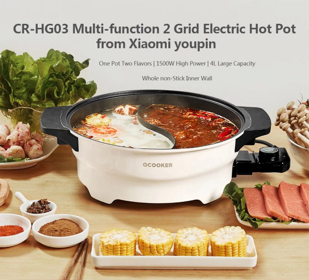coupon, banggood, XIAOMI OCOOKER CR-HG03 1500W 4L Multi-function 2 Grid Electric Hot Pot