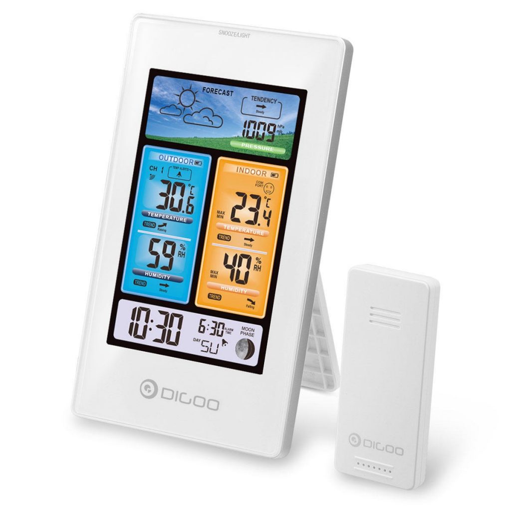 DIGOO DG-EX003 Vertical Color Screen Weather Station Temperature Humidity Outdoor Sensor Thermometer Hygrometer - White, coupon, BANGGOOD