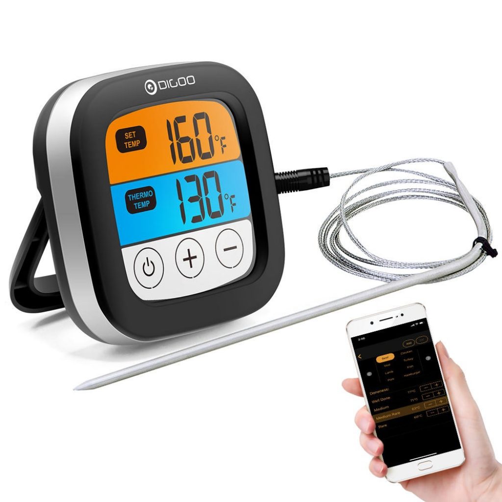 Digoo DG-FT2103 LED Touch Screen Digital Bluetooth Cooking Meat Thermometer with Stainless Steel Temperature Probe for Meat Turkey Barbecue Grilling Chicken, COUPON, BANGGOOD