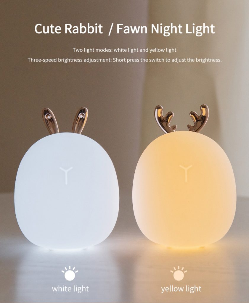 3life Rabbit Fawn Silicone LED Night Light Warm White Light USB Charge Childern Desk Bunny Night Lamp - Fawn, COUPON, BANGGOOD