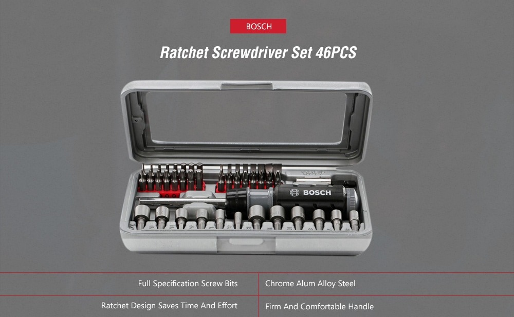 coupon, gearbest, BOSCH 46 in 1 Ratchet Screwdriver Bit Set Extension Rod