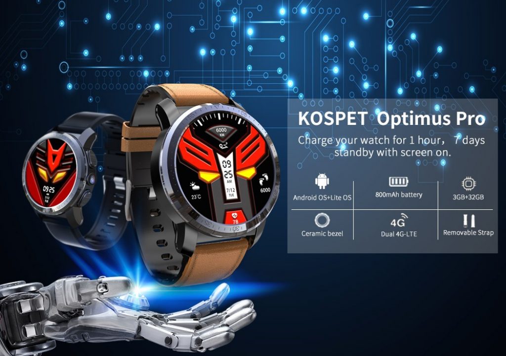 gearbest, coupon, banggood, Kospet Optimus Pro Dual Chip System 3G+32G 4G-LTE Watch Phone AMOLED 8.0MP 800mAh GPS Google Play Smart Watch