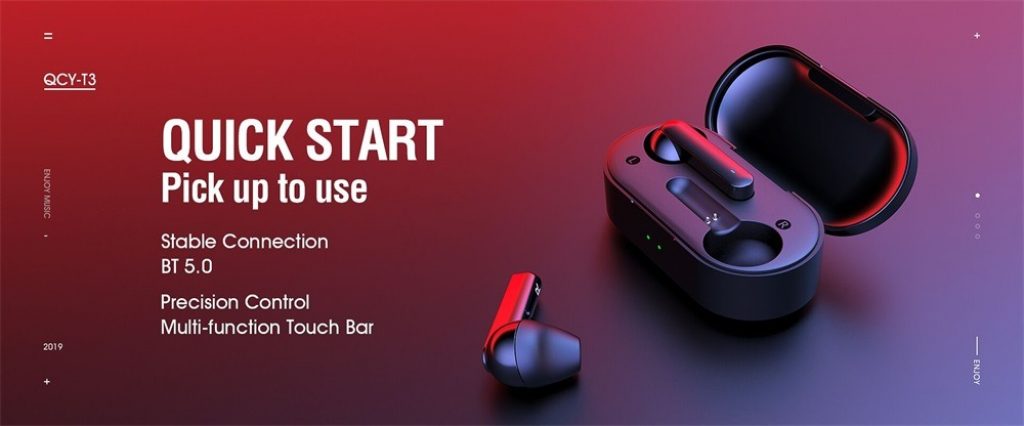 coupon, gearvita, QCY T3 TWS Wireless Bluetooth 5.0 Earphone Stereo Bilateral Call
