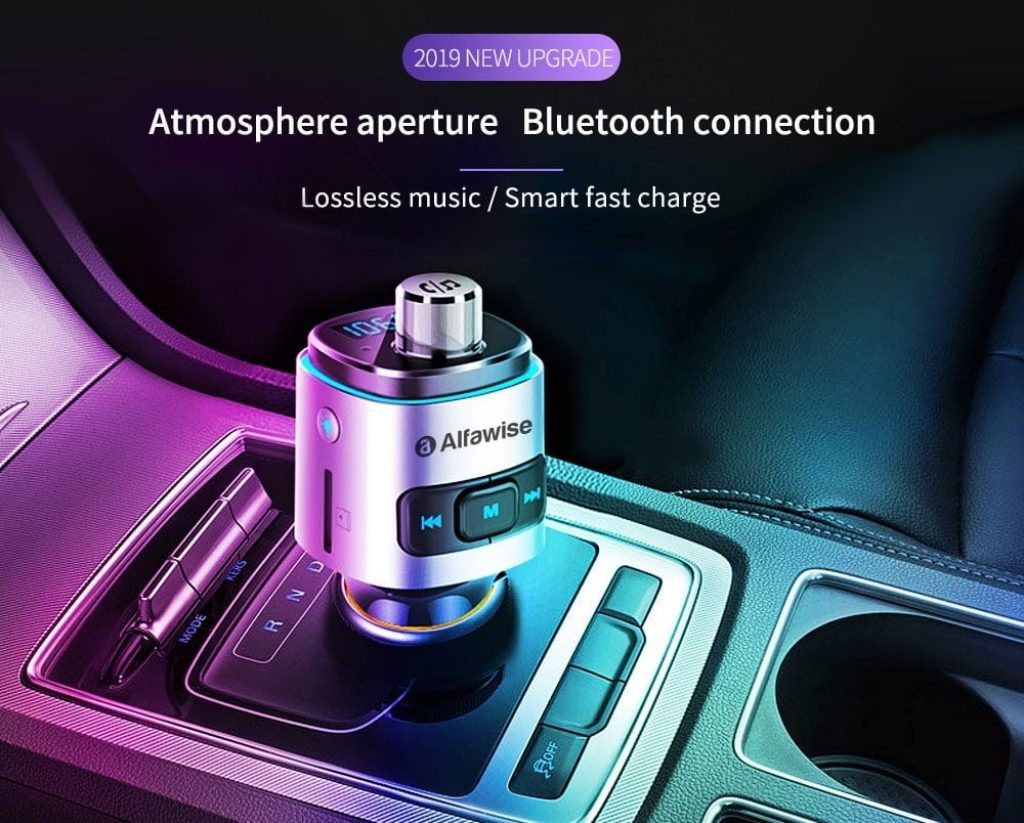 coupon, gearbest, Alfawise QC3.0 Bluetooth 4.2 FM Transmitter Dual USB Ports Car Charger