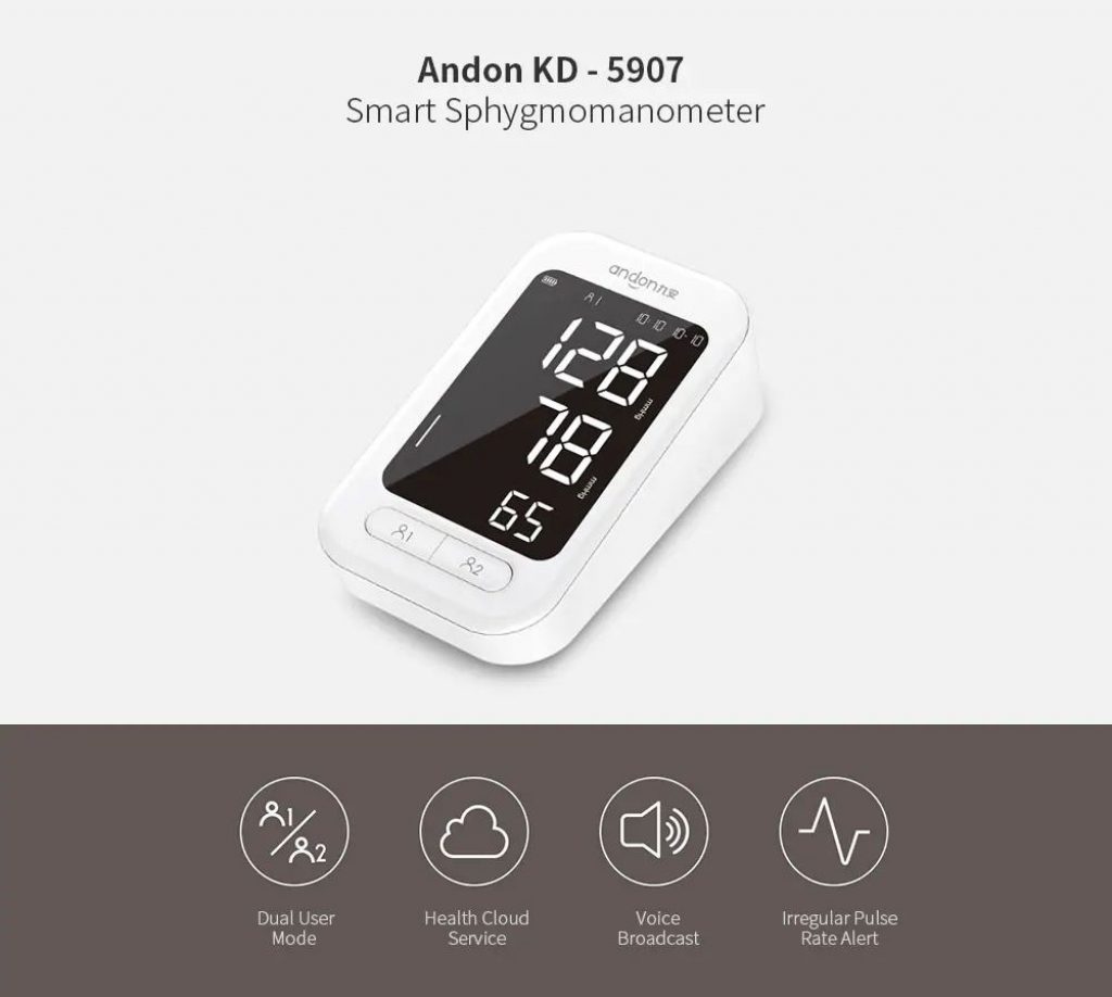 coupon, gearvita, Xiaomi Andon KD-5907 Smart Sphygmomanometer 5.2 inch LED Display