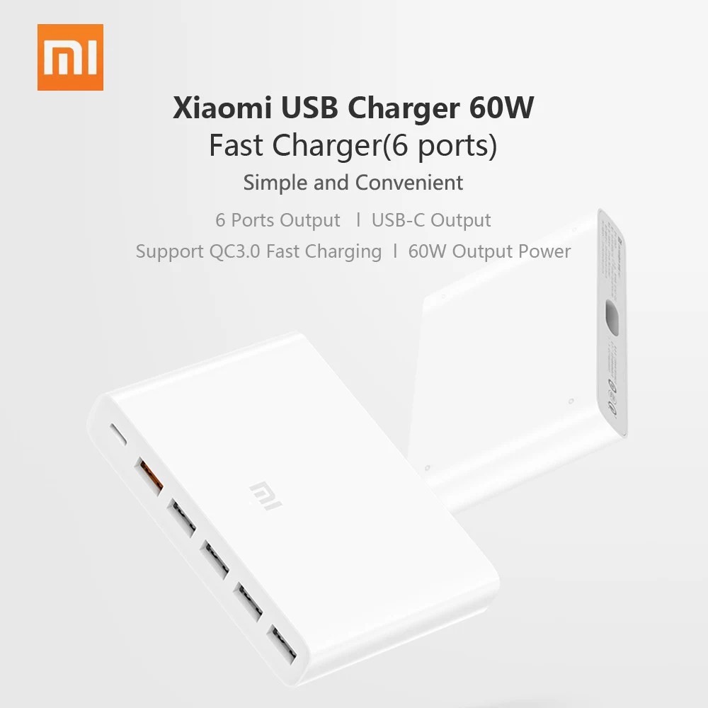 coupon, banggood, Xiaomi USB-C 60W Charger Type-C & USB-A 6 Ports Output Dual QC 3.0 Quick Charger