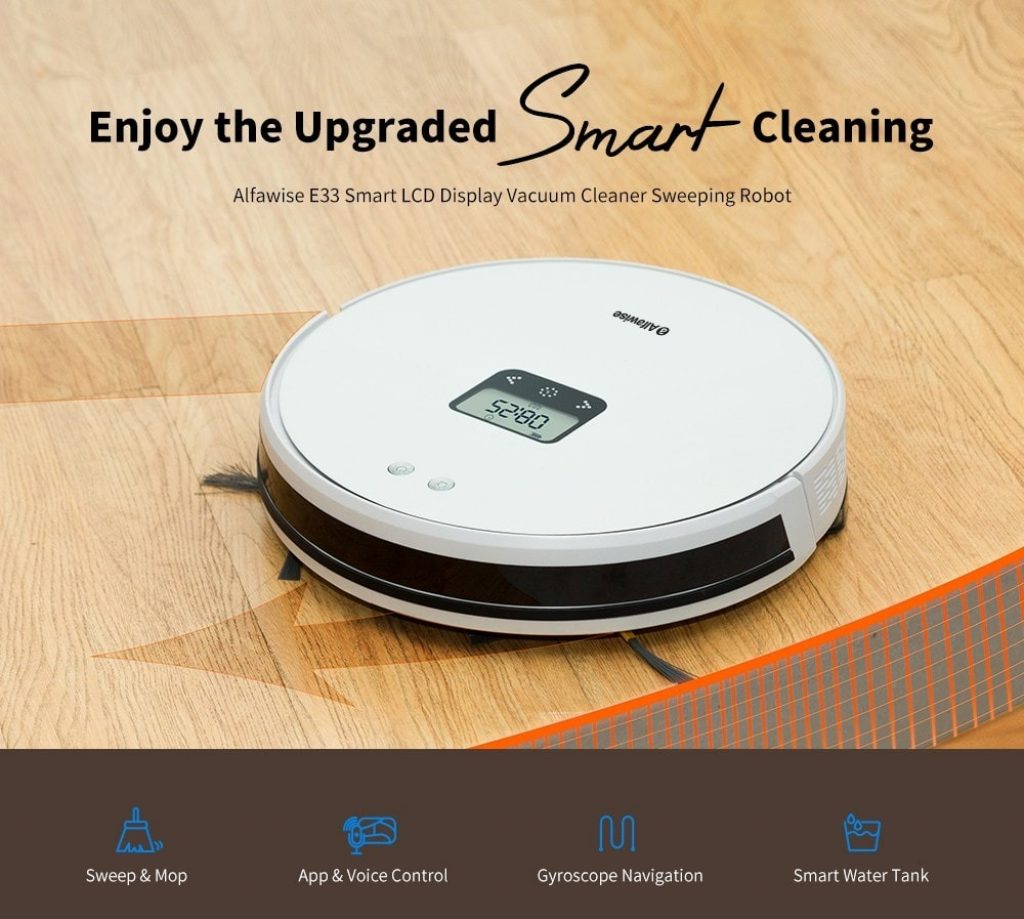 coupon, gearbest, Alfawise E33 Smart LCD Display Vacuum Cleaner Sweeping Robot