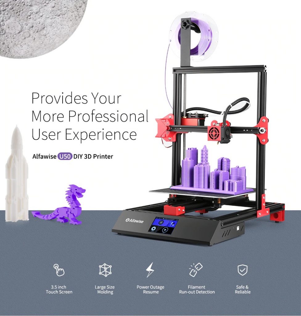 coupon, gearbest, Alfawise U50 DIY 3D Printer 3.5 inch Touch Screen