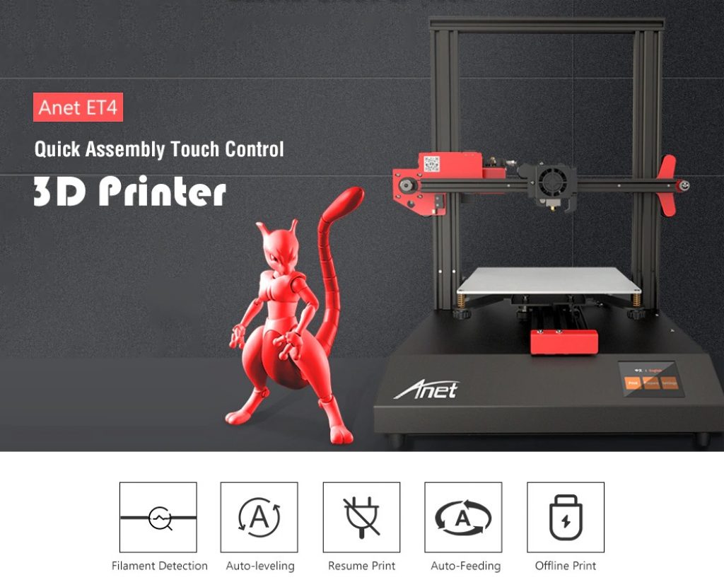coupon, gearbest, Anet ET4 Quick Assembly Touch Control 3D Printer