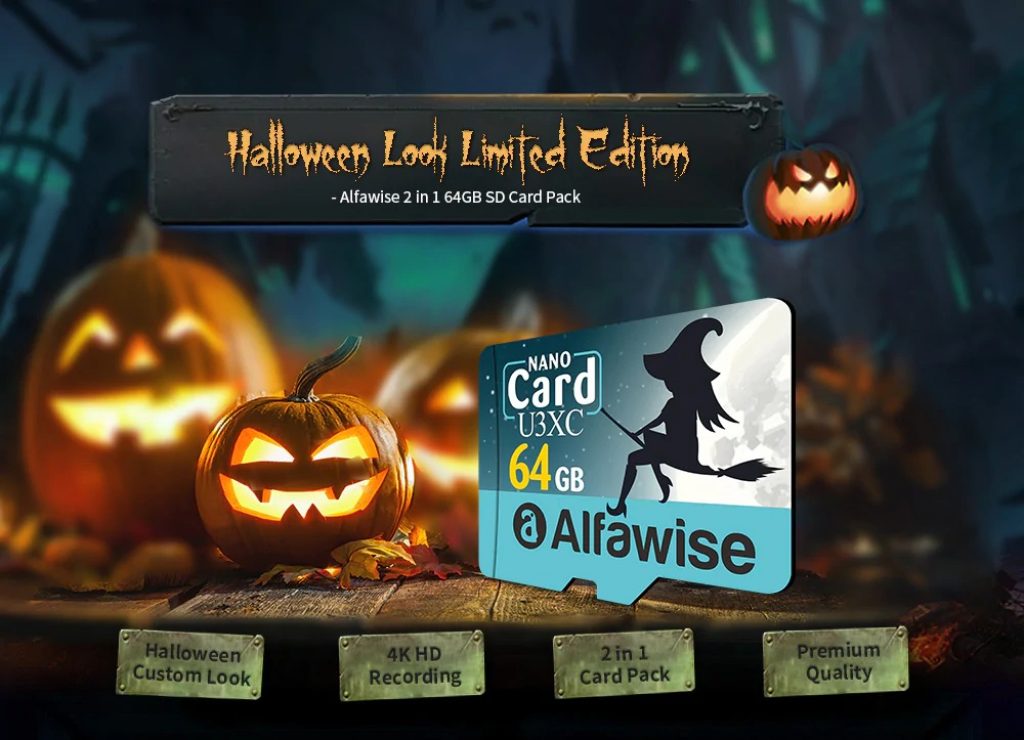 coupon, gearbest, Alfawise Limited Edition Halloween High Speed ​​2 In 1 64GB Micro SD Card Pack