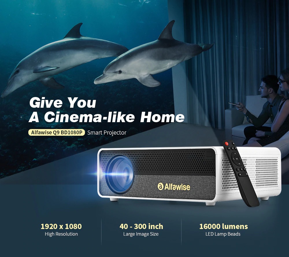 coupon, gearbest, Alfawise Q9 BD1080P 40-300 inch Mirroring Screen 4K Smart Projector