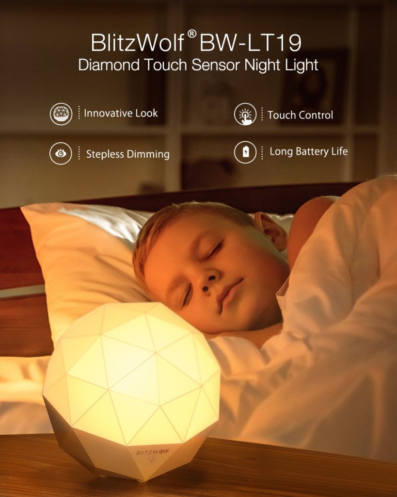 coupon, banggood, BlitzWolf® BW-LT19 Diamond Ambient Touch Sensor Night Light 3000K Color Temperature 300lm Touch Control Stepless Dimming USB Charging Night Lamp