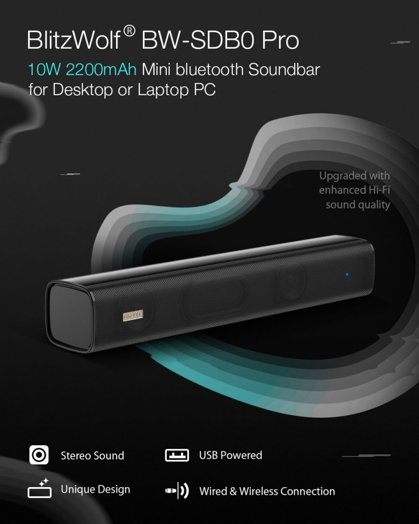 coupon, banggood, Blitzwolf® BW-SDB0 Pro 10W 2200mAh Mini bluetooth Soundbar