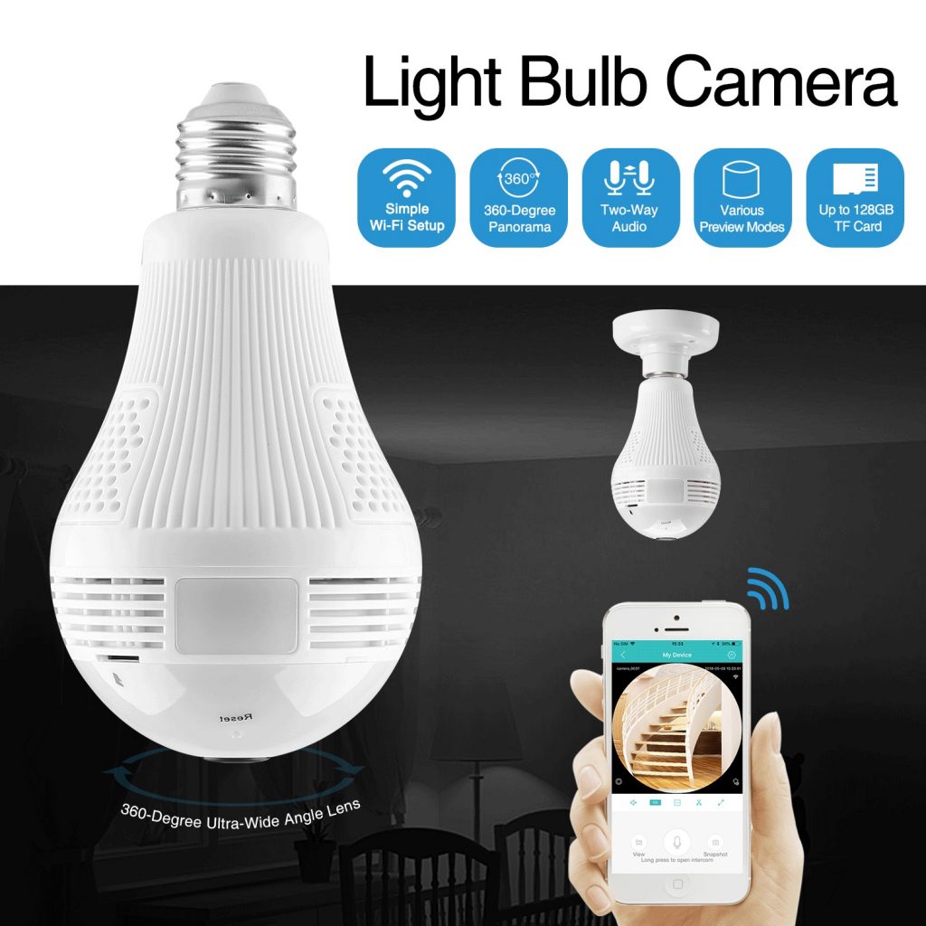 coupon, banggood, 360° 960P Smart Wireless Camera LED Light Bulb FishEye CCTV 1.3MP Panoramic Security for Home AC100-240V