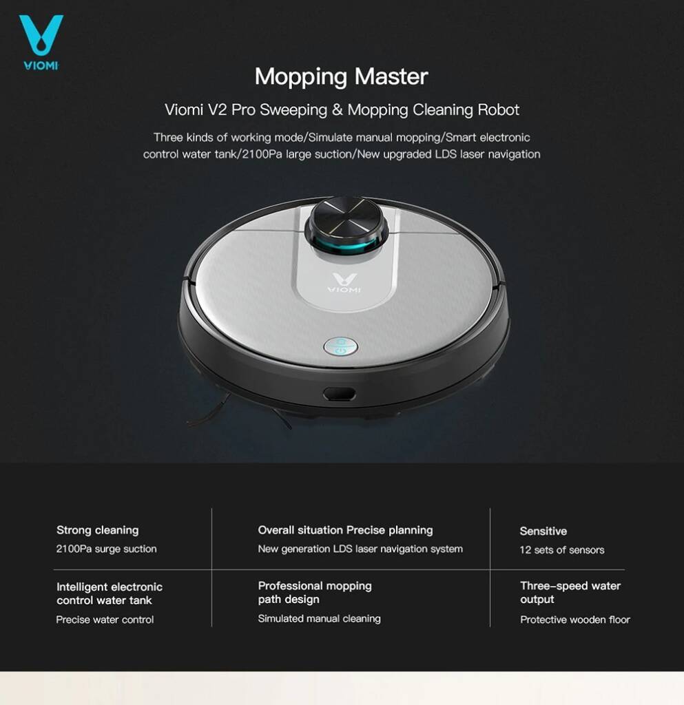 tomtop, banggood, geekbuying, coupon, gearbest, VIOMI V2 Pro Robot Vacuum Cleaner 2 in 1 Sweeping Mopping
