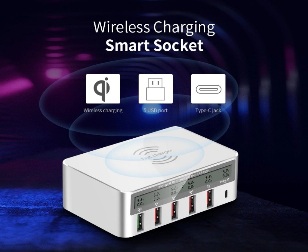 coupon, gearbest, WLX - 818F Multi-port USB Smart Wireless Charging Socket 10W
