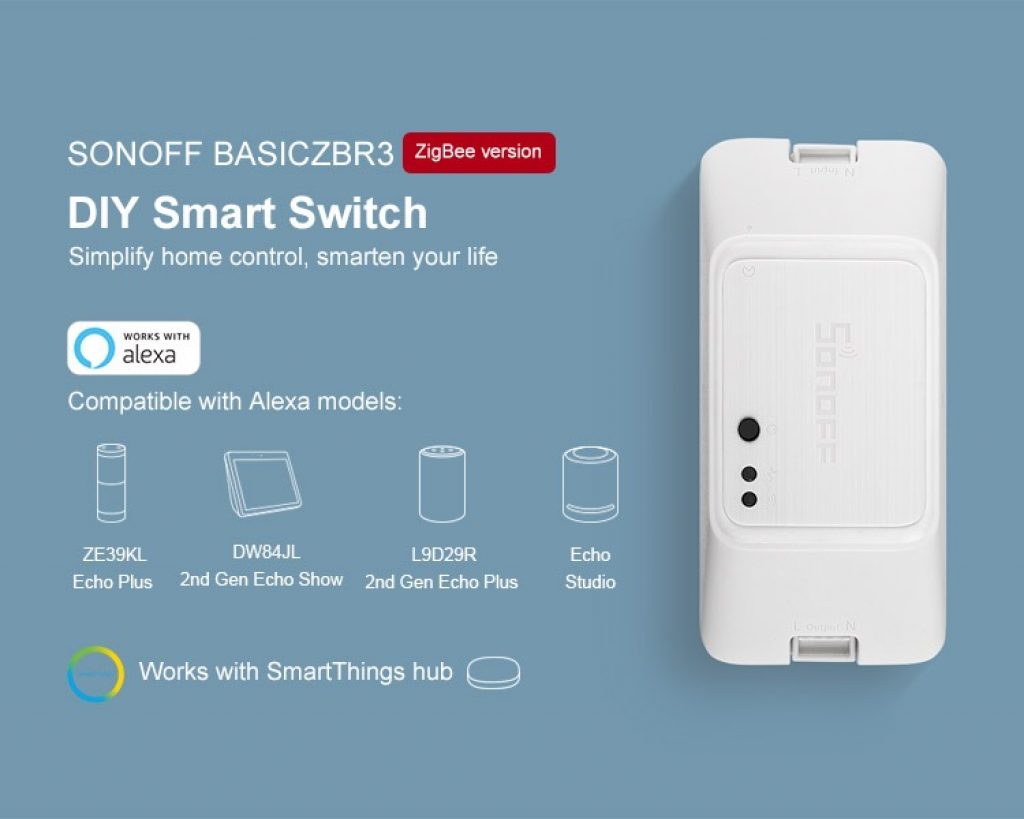 coupon, banggood,SONOFF BASICZBR3 DIY Smart Switch Controlled Via SmartThing APP Works With SmartThings Hub Alexa