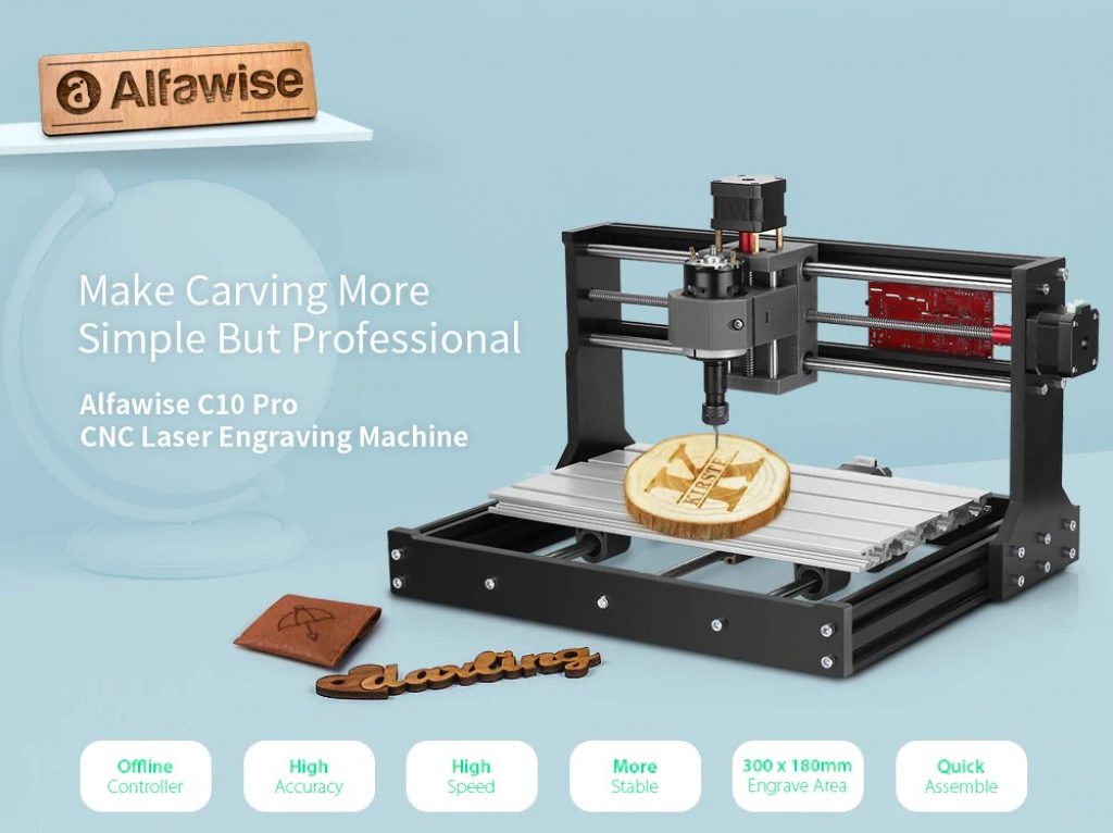 coupon, gearbest,Alfawise C10 Pro CNC Laser GRBL Control DIY Engraving Machine