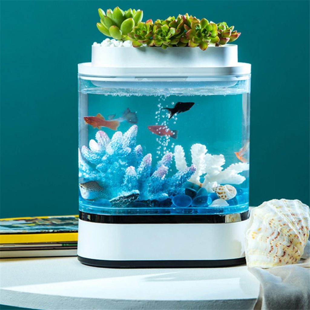 coupon, banggood, Geometry Mini Lazy Fish Tank USB Charging Self-cleaning Aquarium with 7 Colors LED Light from Xiaomi Youpin