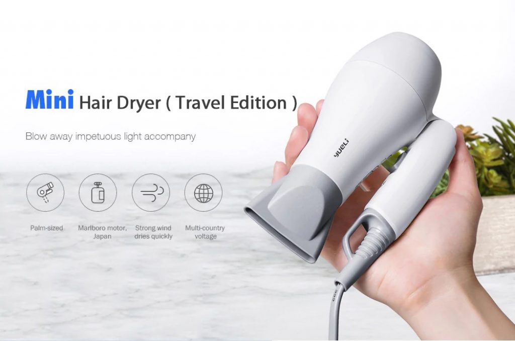 coupon, gearbest, YueLi Quick Dry Home Traveling Hair Dryer with Storage Bag From Xiaomi Youpin
