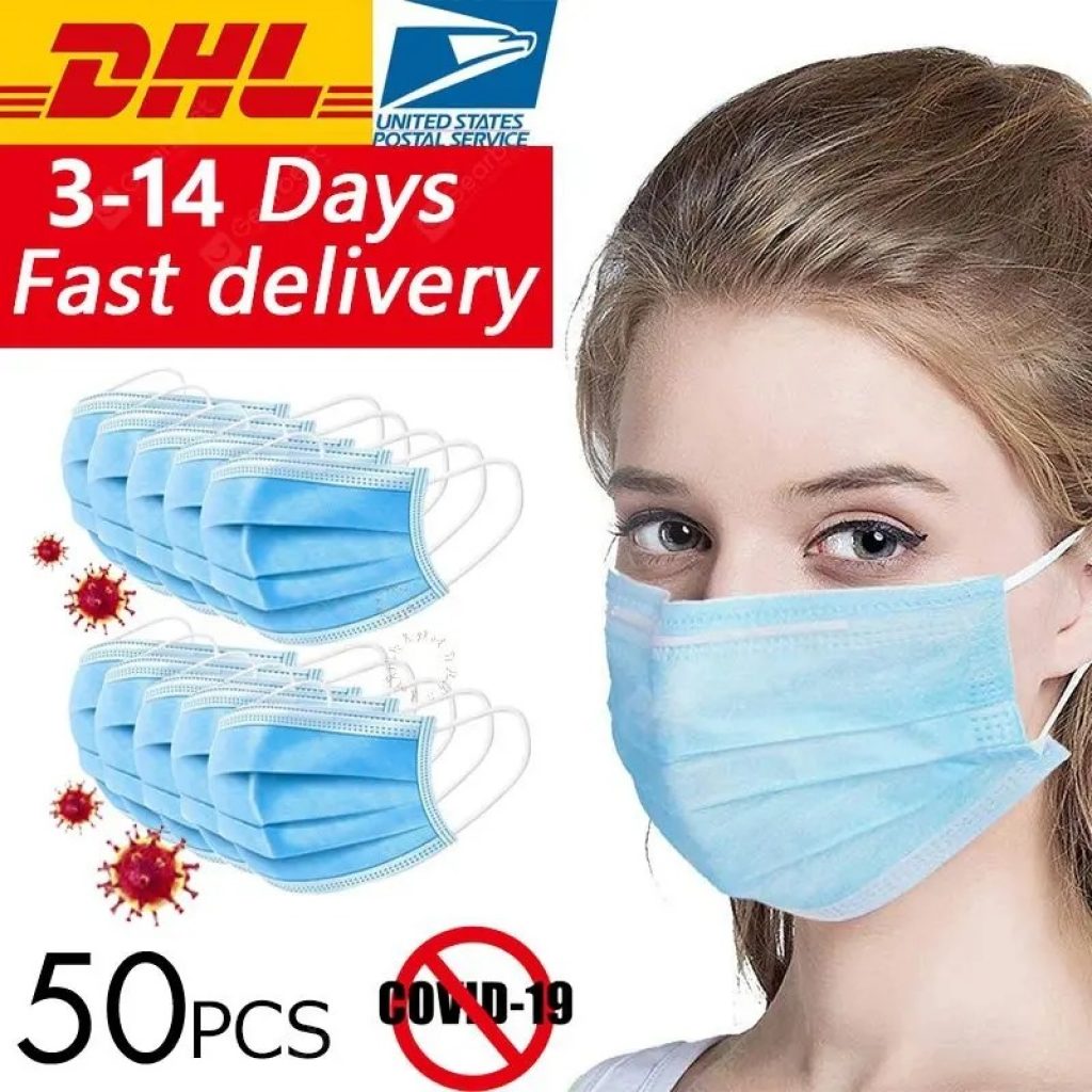 coupon, gearbest, DHL 50pcs Surgical Medical Face Masks Anti Virus Disposable 3 layer Anti-bacteria Meltblown Earloops