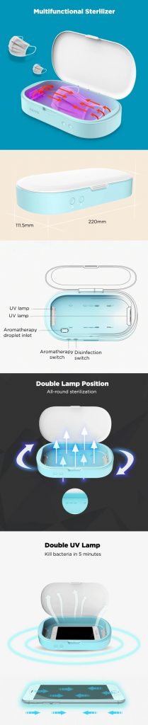 Gearbest, kupon, banggood, Telepon Multifungsi Sterilisasi UV Sterilisasi Tas LED Kotak Penyimpanan Desinfeksi Pakaian Bayi ...