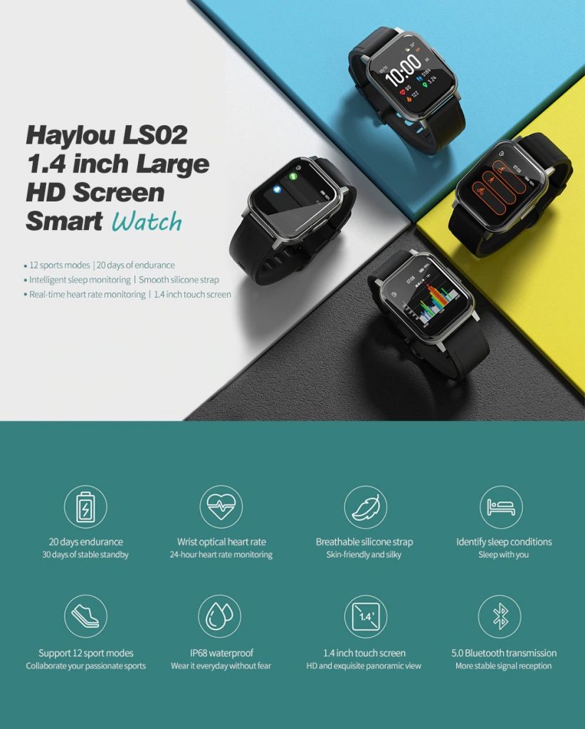 geekbuying, coupon, gearbest, Haylou-LS02-1.4-inch-Large-HD-Screen-Smart-Watch