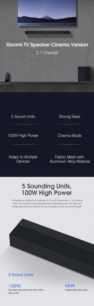 coupon, banggood, Xiaomi 100W bluetooth 5.0 SoundBar + 6.5 Inches Subwoofer Home Theater TV Speaker