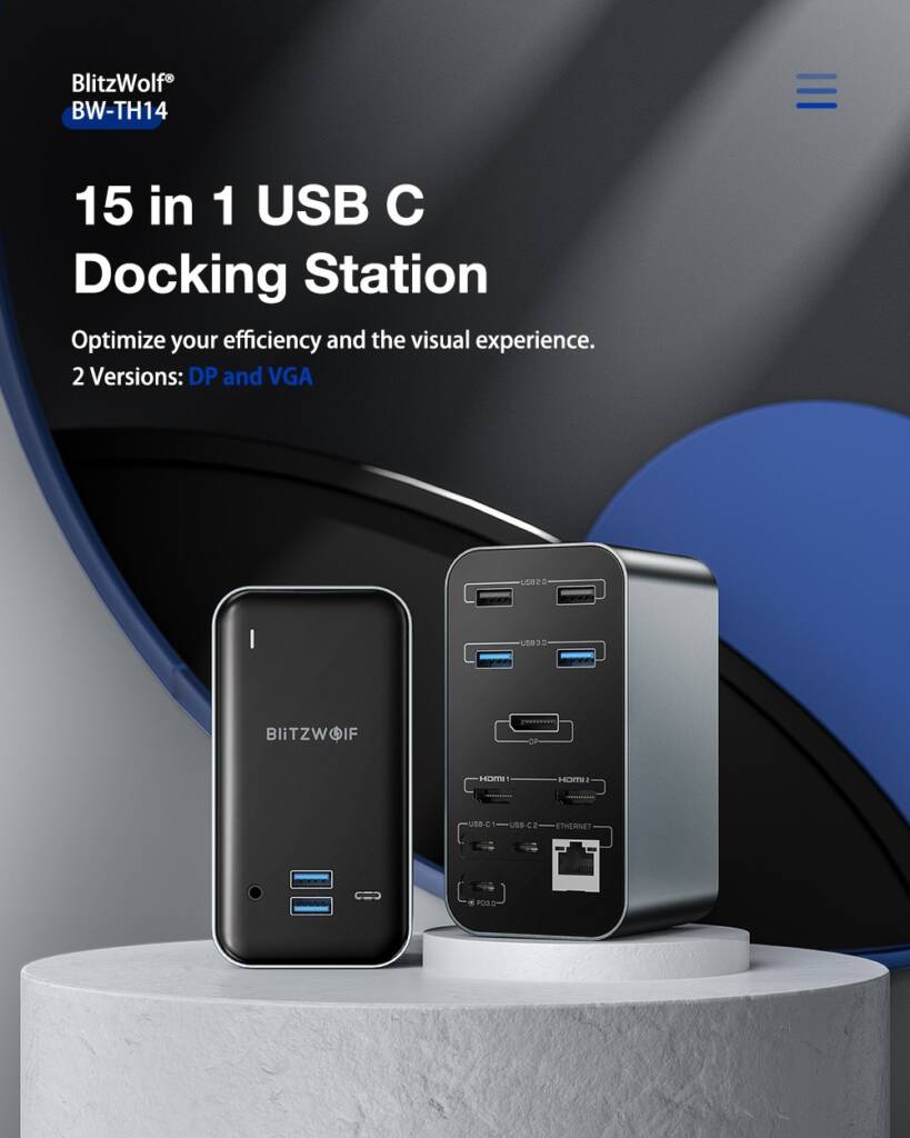 coupon, banggood, BlitzWolf®-BW-TH14-15-in-1-USB-C-Docking-Station