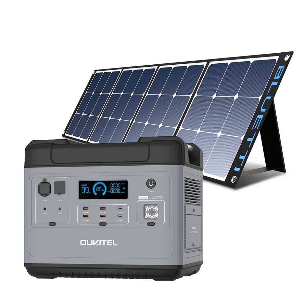 coupon, geekbuying, OUKITEL-P2001-Ultimate-2000W-Portable-Power-Station-BLUETTI-POWEROAK-SP120-120W-Solar-Panel