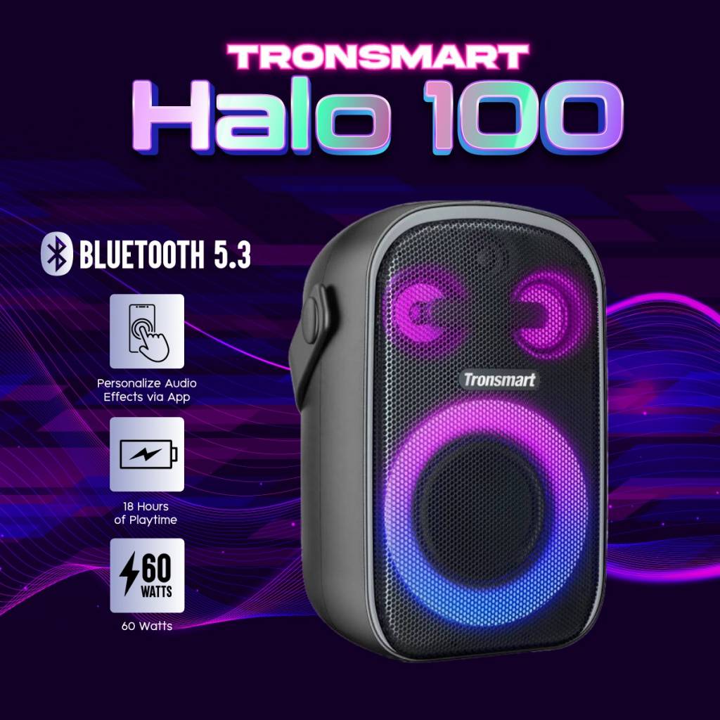 Tronsmart halo 110. Портативная акустика Tronsmart Halo 100 60 Вт. Tronsmart 2024 анонс. Колонка Тронсмарт Хало 100 качественные настройки эквалайзера.