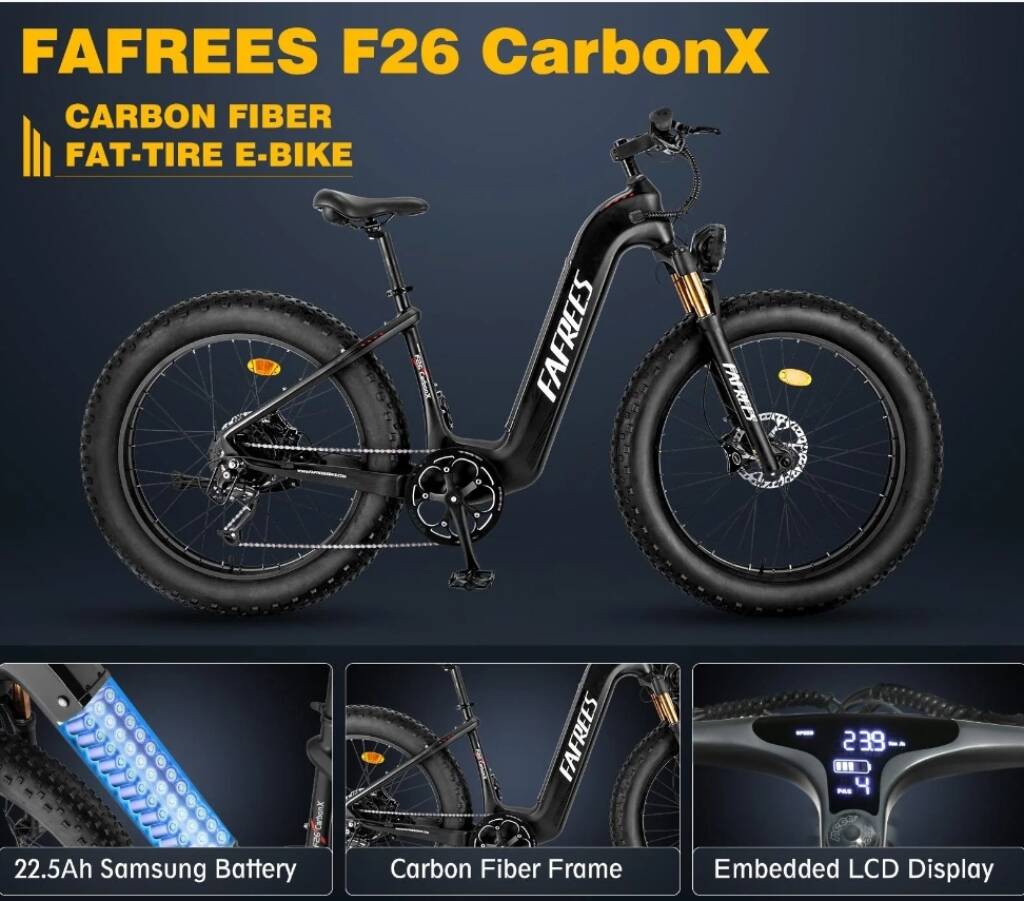 banggood, coupon, buybestgear, Fafrees-F26-CarbonX-1000W-Fat-Bike-Carbon-fiber-Electric-Bike
