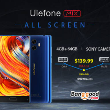 $139.99 for Ulefone Mix Full Display Smartphone (4GB + 64GB) from BANGGOOD TECHNOLOGY CO., LIMITED