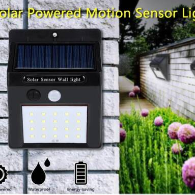 $9 with coupon for 20-LED Wireless Motion Sensor Solar Light Wall Lamp for Corridor Hallway Gate Courtyard – BLACK PACK OF 2 from GearBest