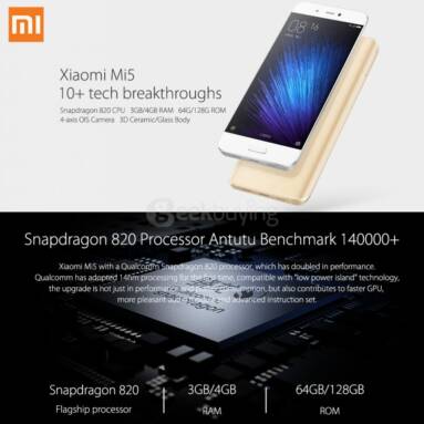 $222 with coupon for XiaoMi Mi5 64GB 4G Smartphone  –  INTERNATIONAL VERSION  WHITE from GearBest