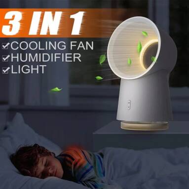 €20 with coupon for 3 in 1 Mini Bladeless Desktop Fan Humidifier LED Light from Xiaomi youpin from GEARBEST