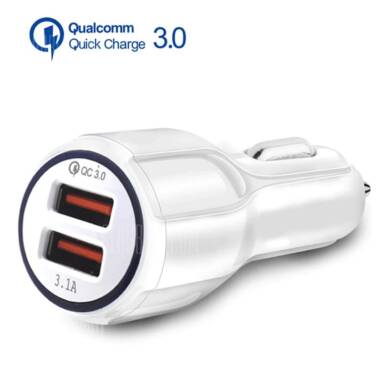 €1 with coupon for 3.1A Dual USB Car Charger Quick Charge QC 3.0 Car Charger for iPhone Samsung XIaomi – WHITE from GearBest